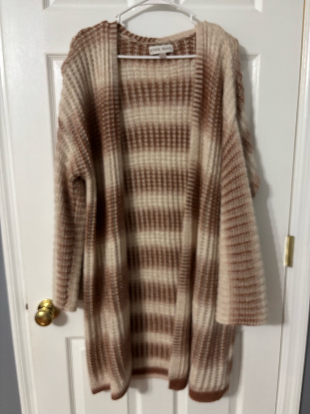 Knox Rose Striped Open-Front Cardigan in Cream & Brown